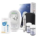 Healthcare World Blutzuckermessgerät mit Blutzucker-Teststreifen und Lanzetten, Glukometer-Diabetes-Testkit – präzise, ​​tragbar, keine Codierung erforderlich, 60 Lanzetten + Teststreifen