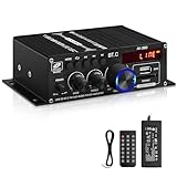 AK-380 Bluetooth 5.0 HiFi Verstärker 2.0-Kanal 40W x 2 Max. 400W Mini Verstärker Stereo Audio Leistungsverstärker-Empfänger mit USB SD Slot, UKW-Radio für Auto und Heimlautsprecher