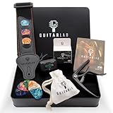 Guitar Lab Gitarrenzubehör-Set – Hochwertige Metallbox mit Gitarrengurt, Kapodaster, Clip-On E-Gitarren-Stimmgerät und Plektren, Akustik, Bass,