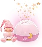 Chicco Goodnight Stars Pink Baby Nachtlicht Projektor, mehrfarbiges Baby Nachtlicht und Sternenprojektor, Baby Spieluhr mit Entspannungsmusik, herausnehmbares Plüschtier - Baby Spielzeug ab 0 Monate