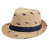 YJZQ Strohhut im Panama-Stil für Kinder, Sommer, faltbar, Sonnenhut für Strand, traditioneller Panama-Hut, Jungen, Freizeithut für Kopf, 52-53 cm, Khaki, Schwarz, 52-53