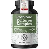 Nature Love Probiona Kulturen Komplex – abgestimmte Bakterienstämme – 300 Mrd. KBE/g – 180 Kapseln, magensaftresistent, vegan – mit Lactobacillus & Bifidobakterien, 20 Mrd. KBE/Tag, 3 Monate