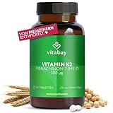 Vitabay Vitamin K2 200 µg (MK-7 Menachinon-7) – 90 Vegane Tabletten – Hochdosiert & Laborgeprüft in Deutschland – All-Trans-Form – Vitamin K2 Nahrungsergänzung für eine ausgewogene Ernährung