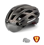 Shinmax Fahrradhelm Herren Damen Fahrradhelm mit Visier Magnetische Abnehmbarer Schutzbrille Fahrradhelme mit Licht für Erwachsene Radhelm Einstellbarer MTB Helm (Titan, M:54-58cm)