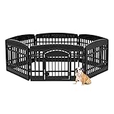 Iris Ohyama Welpenauslauf mit 6 Paneelen, H60cm, Schwarz, mit abschließbarer Tür, Katzengehege, Hundebox, Für Outdoor, Indoor, Welpenlaufstall, Hundezaun, Welpenzaun, Laufstall Hund, CI-606E