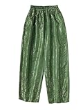 HangErFeng Damen-Seidenhose, Lotusblüte, Jacquard, elastische Taille, Größe 108, Grün , M