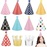 ASTER 11 Stück Partyhüte Kindergeburtstag, Partyhüte zum Geburtstag mit Pompons, Geburtstagskrone Kegel Partyhut Geburtstag Dekoration Set für Kinder und Erwachsene