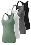 Ymmchy Workout Tank Top Damen Racerback Shirt Tanktop Unterhemd 4er-Pack Black/Gray/White/ArmyGreen S