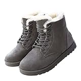 Memmyly Schneestiefel für Damen, Winter, gefüttert, Schneestiefel, Winter, warm, Schnürsenkel, Knöchelstiefel, bequem, leicht, rutschfest, Schwarz, Beige, Schneestiefel, weich, breite Waden