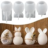 Oster-Silikonform für Blasen, Gießform, Osterkerzen, gestreift, Kaninchen, Ei, Gießformen, Silikon für Frühlingsputz und Sojawachs, DIY, Heimdekoration, Partyzubehör, Kunsthandwerk (maximiert, 4 Stück