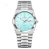 POEDAGAR Herren-Armbanduhr, modisch, Business, leuchtend, wasserdicht, Datum, Woche, Herren-Uhr, Edelstahl, lässig, Quarzuhren, Silber, Mintblau