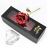 TINYOUTH Rot Vergoldete Rose 24 Karat, Ewige Rose Seideblumen mit Geschenkbox & Ständer für Geburtstag Freundin Muttertag Hochzeit Weihnachten Jahrestag Erntedankfest