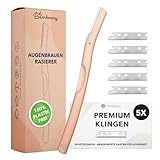 Bamboozy Augenbrauenrasierer mit 5 Premium Klingen - Wiederverwendbare Dermaplaning Rasierer aus Metal für Gesicht, Augenbrauen und Intime Zone - Plastic Frei