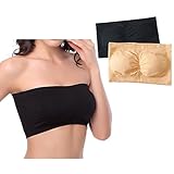 Trägerloser BH Ohne Träger, Bandeau BH Gepolstert, Strapless Bra, Bügelloser BH Damen, Bustier Einteilige Form, Bequem und Atmungsaktiv, rutschfest, Hohe Elastizität, Schwarz und Hautton 2Pcs