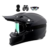 Motocrosshelme Schwarz, Jugend Offroad-Helme, Downhill Fullface Motocross Helm, Enduro-Helme, MTB ATV MX-Helme, Crosshelme, Motorradhelme, Für Damen, Herren, Erwachsene, Mit Brille Handschuhe ( Color