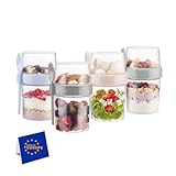 IDOBY Müslibecher to Go 4er-Set, Praktischer Joghurtbecher to go, Unterteilung für Joghurt & Müsli, Cornflakes to Go,%100 BPA-FREI, Perfekt für Schule und Büro, Obstbehälter, mit Löffel 550 ML