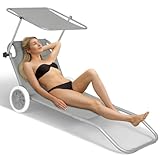 SPRINGOS Gartenliege Sonnenliege Dach Strandliege 2 Räder Rückenlehne 5-Fach verstellbar Kopfstütze Ausmaß Belastung bis zu 120 kg