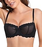 DotVol Damen Spitze Balconette BH Push Up Ungepolste Unterwäsche Convertible Multiway Bra Große Größen(Schwarz, 80E)