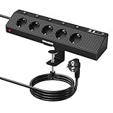 SURAIELEC Tischsteckdose mit USB C PD 20W, 5 Fach Steckdosenleiste Schreibtisch mit Einzelschalter, Klemmbar Tischsteckdose mit 2M Kabel und Überspannungsschutz, für Büro und Zuhause