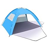 Strandmuschel, 1-3 Personen UV Schutz 80+ Strandzelt mit 2 Reißverschluss Türen und 2 Netzfenster Beach Zelt für Familie Tragetasche Strand Schatten Zelt Sun Shelter Sonnenschutz Große Zelte