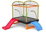 LANGXUN 6,5 Fuß 4-in-1 Rechteck-Trampolin für Kinder, mit Klettern, Rutschen, Schaukeln, multifunktionales Indoor-Outdoor-Kleinkind-Minitrampolin für Mädchen und Jungen Geschenk, Alter 1-8