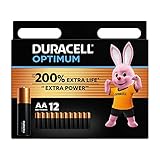 Duracell Optimum AA-Batterien – Alkaline-Batterien 1,5 V – bis zu 200 % zusätzliche Lebensdauer oder Extra Power – erfüllt die Anforderungen moderner Geräte – LR6 MX1500, 12er-Pack