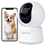 Hundekamera mit App Laxihub Kamera Überwachung Innen 2,4 GHz, Hundekamera 1080P HD Nachtsicht Innenkamera WLAN 2-Wege-Audio Pet Security Camera Haustierkamera Bewegungs- & Geräuscherkennung Alexa