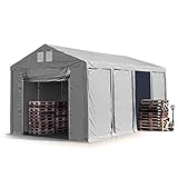 TOOLPORT Lagerzelt Industriezelt 4x8 m Zelthalle mit 3m Seitenhöhe in grau ca. 550g/m² PVC Plane 100% Wasserdicht Ganzjahreszelt mit Hochziehtor