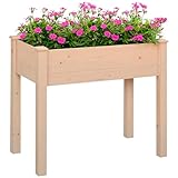 Outsunny Hochbeet, Pflanzkasten, Blumenkasten, Blumentopf, Kräuterbeet mit Abflusslöchern, Vliesstofftuch, Massivholz Natur 86 x 46 x 76 cm
