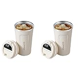 Prakti 2X 510Ml Smarte Thermoflasche für Kaffee LED Temperaturanzeige Thermobecher Isolierbecher Kaffeetasse Weiß