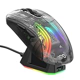 ATTACK SHARK X2 Pro Kabellose Gaming Maus mit Charging Station, Leise Maus Tri-Mode(BT5.0/2.4G Wireless/Typ-C), 4000 DPI RGB Bluetooth Maus Wiederaufladbare, Transparente Schale, für PC/MAC, Schwarz