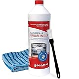 Maxxi Clean | Backofen,- und Grillreiniger Komplettset | 1.000 ml Gel, 1x Microfasertuch, 1x Pinsel | selbstarbeitender Reiniger und Fettlöser | für Herdplatte & Grill | löst Verkrustungen