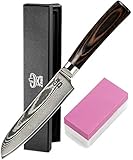 ZEUß Damastmesser Santoku Messer L (24 cm) Damast Kochmesser aus echtem 67 Lagen Damaststahl I Profi Küchenmesser mit Schleifstein, Holzgriff, Klingenschutz und Geschenkbox
