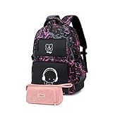 Asge Schulrucksack Mädchen Teenager Rucksack Maedchen Coole Schule Daypacks Kinder Reflektierender Schultasche Damen Outdoor Camping Groß Schulranzen Wasserdicht Ranzen Federmäppchen Set