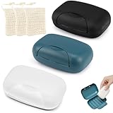 TUZHE 3 STK Seifendose Reise Wasserdicht, Premium Seifenschale mit Ablaufsieb und Sisal Seifensäckchen Seifenbox für zu Hause oder auf Travel