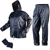 NEO TOOLS Herren Regenset, Regenmantel mit Kapuze und Regenhose Gr. M-XXXL verklebte Nähte, Reißverschlüsse und Taschen vor Wasser geschützt, Ventilationsöffnungen, 170g/m2 Blau oder 310g/m2 Grün