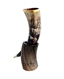 Wikinger Wolf Trinkhornbecher Büffelhornbecher - für Männer und Frauen - Echte Hornbecher - Wikinger Wolf Horn Becher Tasse für Met & Bier Ale Horn
