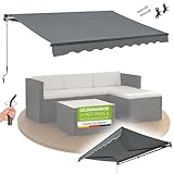 Juskys Gelenkarmmarkise 350 x 300 cm, UV40+ & wasserabweisend, mit Kurbel & Wandhalterung Länge + Winkel einstellbar, Markise für Terrasse & Balkon, Sonnenschutz Balkonmarkise Gelenkmarkise, Grau