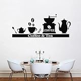 Kaffee Tee Wandaufkleber Küche Kaffeemaschine Regal Cartoon Muster Dekor Cafe Bäckerei Vinyl Schaufenster Aufkleber Ornament 57x22cm