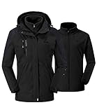 donhobo Damen Outdoor 3-in-1 Skijacke, Zweiteilige Winterjacke mit Fleecejacke, Winddicht Wasserdicht Freizeitjacke Warm Mantel Jacke mit Kapuze Schwarz S