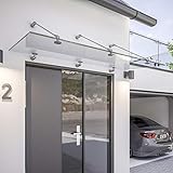 Schulte V2012-40-18 Glasline Davita 2.0 Vordach, 160 x 90 cm, 12 mm Verbundsicherheitsglas klar, Punkthalterungssystem aus Edelstahl, Echtglas-Vordach