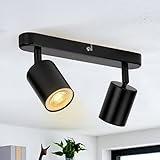 wowatt LED Deckenleuchte Schwenkbar GU10, Deckenstrahler 2 Flammig Schwarz, Deckenlampe Wandstrahler Drehbar, Spotlight Lampe Deckenspots für Küche, Schlafzimmer, Wohnzimmer (Ohne Leuchtmittel)