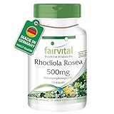 Fairvital | Rhodiola Rosea Kapseln 500mg - 120 Kapseln - Rosenwurz Wurzel Extrakt - HOCHDOSIERT - Vegan - 3% Rosavin (15mg) / 1% Salidrosid (5mg)