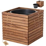 Großer XXL Pflanzkübel aus Holz 58x58x55 cm – imprägniert, mit 50L Einsatz & herausnehmbarem Boden – für Garten, Terrasse & öffentliche Bereiche (Horizontal-braun)