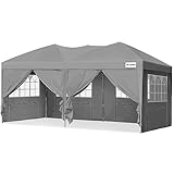 FINFREE Pavillon Partyzelt 3x6 wasserdicht stabil, Faltpavillon 3x6m mit 6 Seitenwänden, Pop up Gartenpavillon mitTragetasche, für Party im Freien, Hochzeiten, Fest, UV 50+, Grau