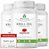 Krillöl Kapseln - 1000mg Neptune Krill Öl im 135 Tages-Vorrat - Omega 3-6-9 EPA DHA Antioxidantien Vitamin E Cholin Phospholipide - 3x 90 Softgels