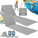 KESSER® 2er Set Strandmatte klappbar mit Verstellbarer Rückenlehne, Tragegurt, wasserdichter Tasche & Aufbewahrung – Faltbare Sonnenliege für Strand, Garten & Terrasse je 130 kg belastbar