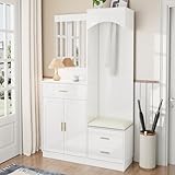 Lahoomu Kompaktgarderoben, Garderobenschrank und Schuhschrankkombination, Eingangsschrank, multifunktionales Lagerregal mit Spiegel
