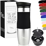 Milu Thermobecher Kaffee to go 370ml, 450ml Isolierbecher Kaffeebecher - 100% Auslaufsicher - Trinkbecher aus Edelstahl - Autobecher doppelwand Isolierung - Travel Mug (Schwarz, 450ml)