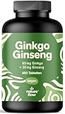 Ginkgo + Ginseng Tabletten Hochdosiert - 400 Tabletten - 60 mg Ginkgo Biloba + 20 mg Ginseng - Leicht schluckbare Alternative zu Kapseln - Vegan & Produziert in Deutschland - Laborgeprüft